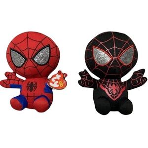 6” Ty Marvel Beanie Babies Spiderman & Miles Morales Plush